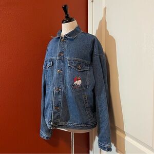 Imus Men’s Vintage Flannel Lined Denim American Flag Embroidered Blue Jacket